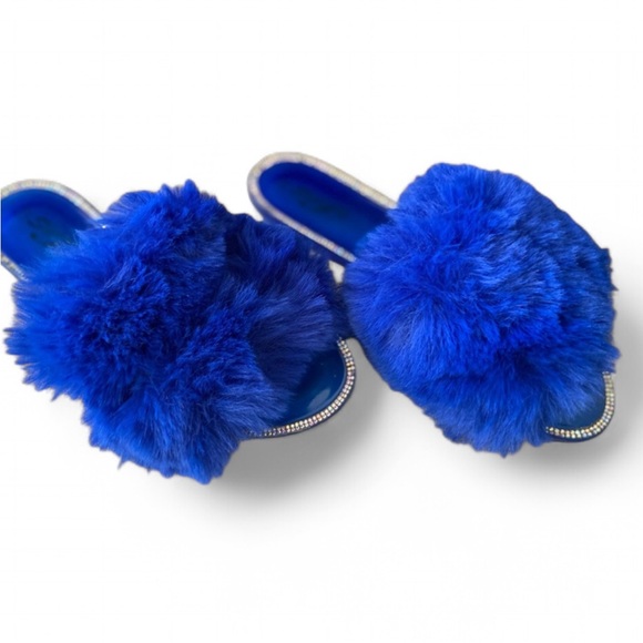 Super Jack Rhinestone Jelly Slide- On’s - Royal Blue - Faux Feather/ Size 10 - Picture 2 of 8